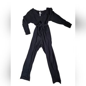 Anthropologie Black Belted V-Neck Longsleeve Jumpsuit Keyhole Back Size M